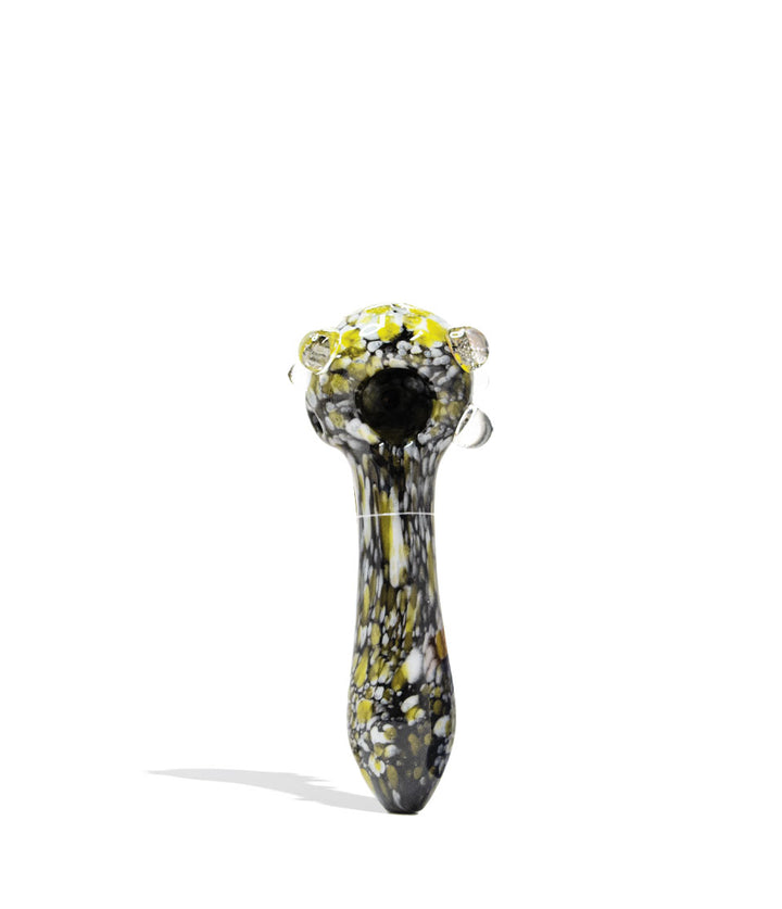 Black and Yellow Empire Glassworks Assorted Psychedelic Spoon Hand Pipe 4pk on white background
