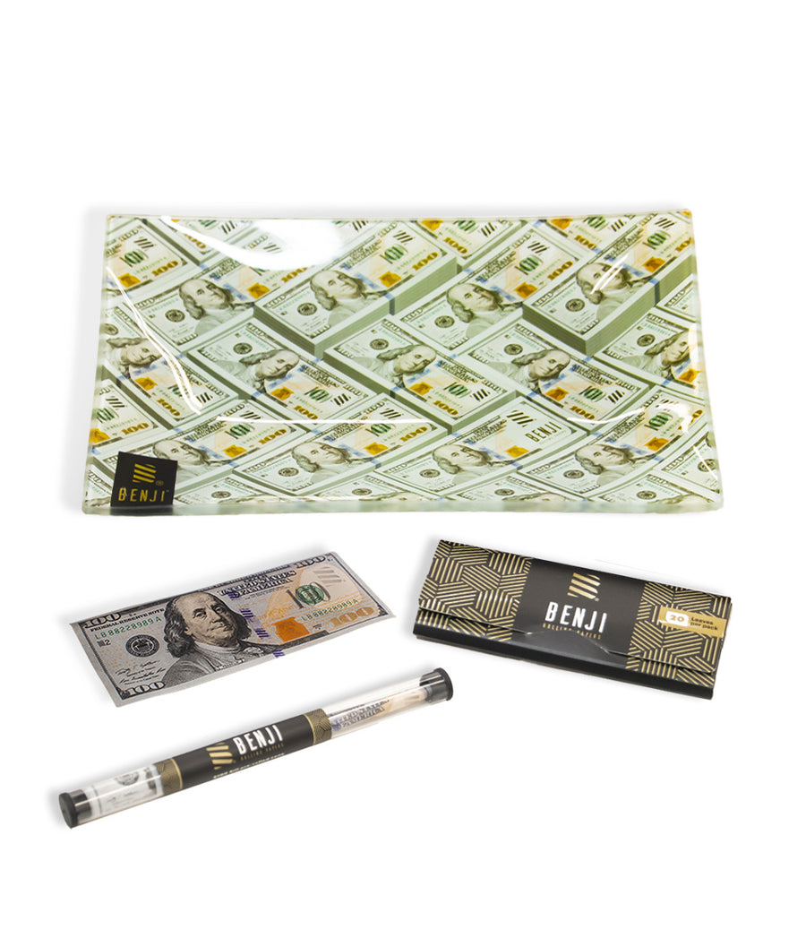 Benji Bankroll Bamboo Rolling Tray Kit, Rolling Papers