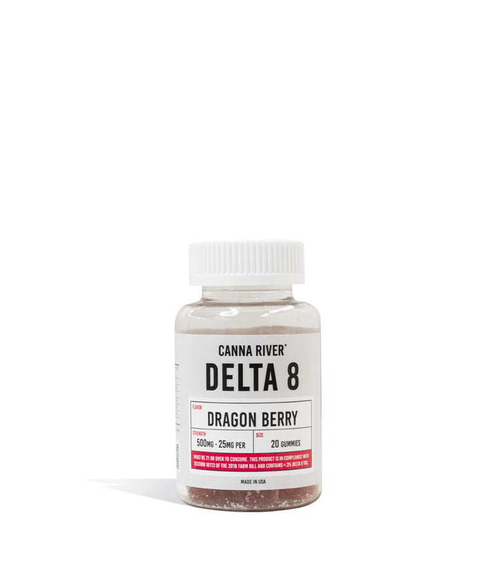 Dragon Berry Canna River 25mg D8 Gummies on white background
