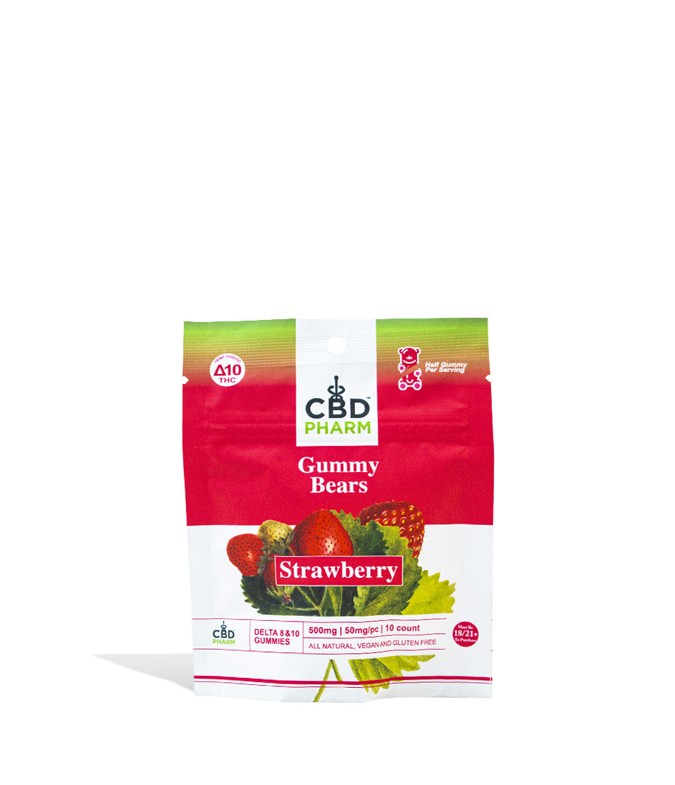 Strawberry CBD Pharm 500mg D8 | D10 Gummies on white background