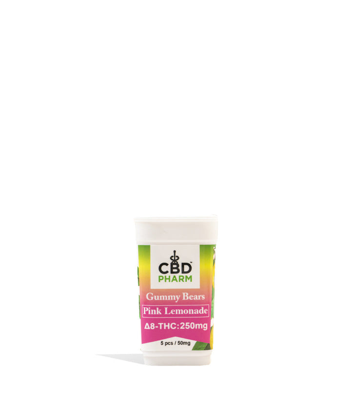 Pink Lemonade CBD Pharm 250mg D8 Gummies on white background