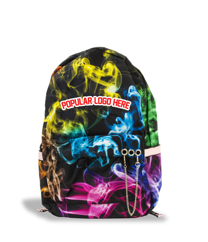 Custom Artwork BW Backpack front view Color Smoke on white studio background