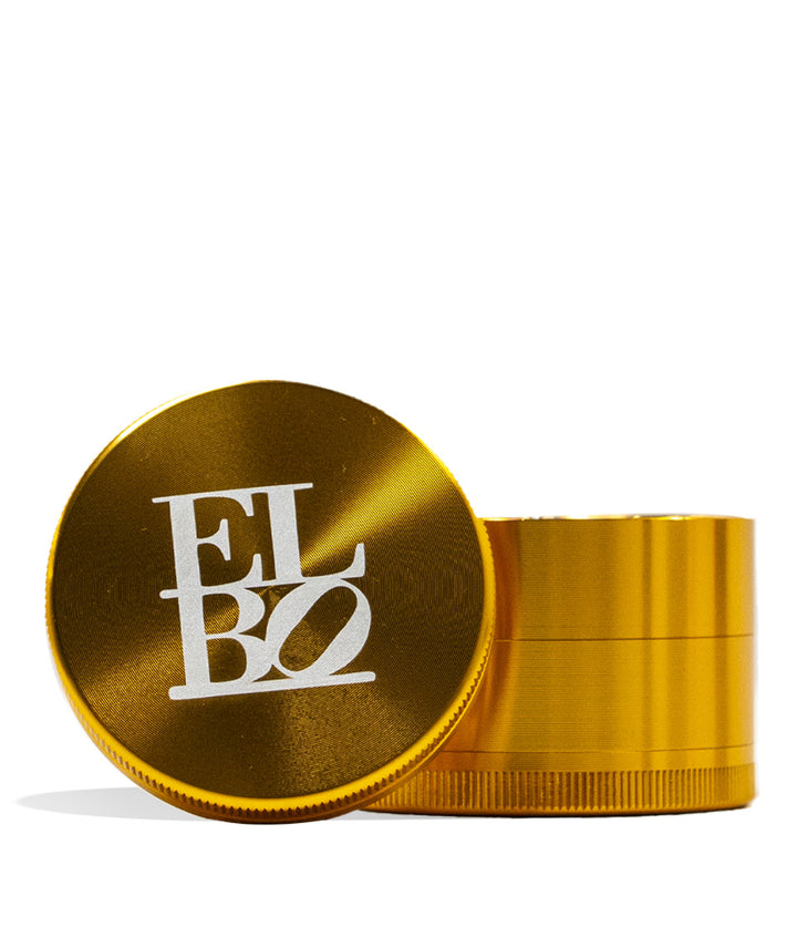 Elbo Glass 70mm Grinder Gold top view on white background