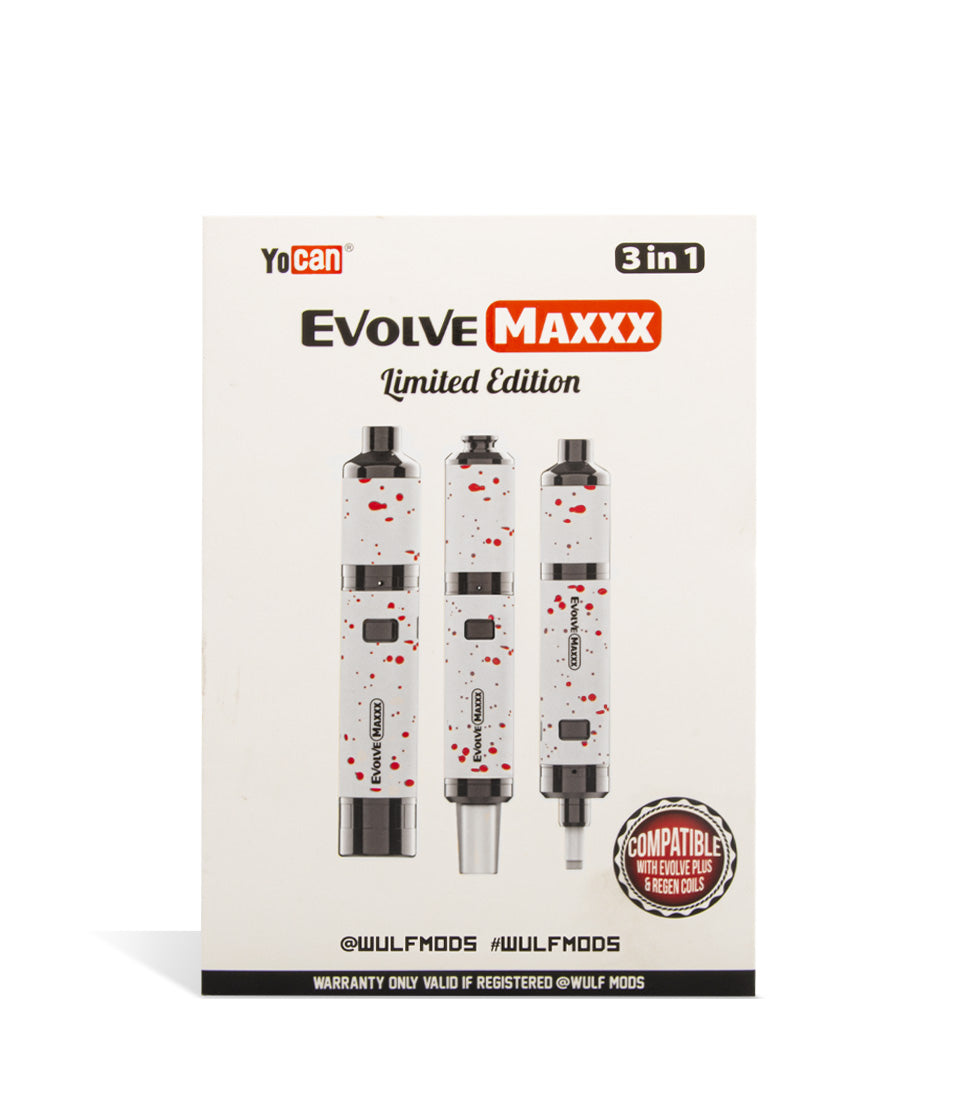 White Red Spatter Packaging Wulf Mods Evolve Maxxx 3 in 1 Kit on white background