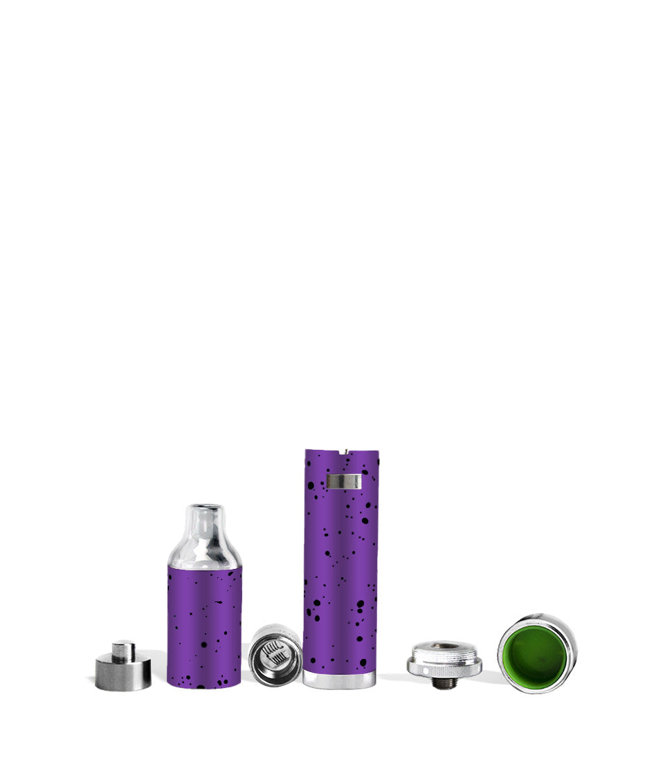 Purple Black Spatter apart Wulf Mods Evolve Plus Concentrate Vaporizer on white studio background