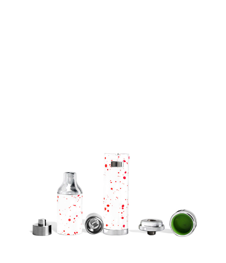 White Red Spatter apart Wulf Mods Evolve Plus Concentrate Vaporizer on white studio background