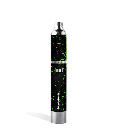 Black Green Spatter front view Wulf Mods Evolve Plus Concentrate Vaporizer on white studio background