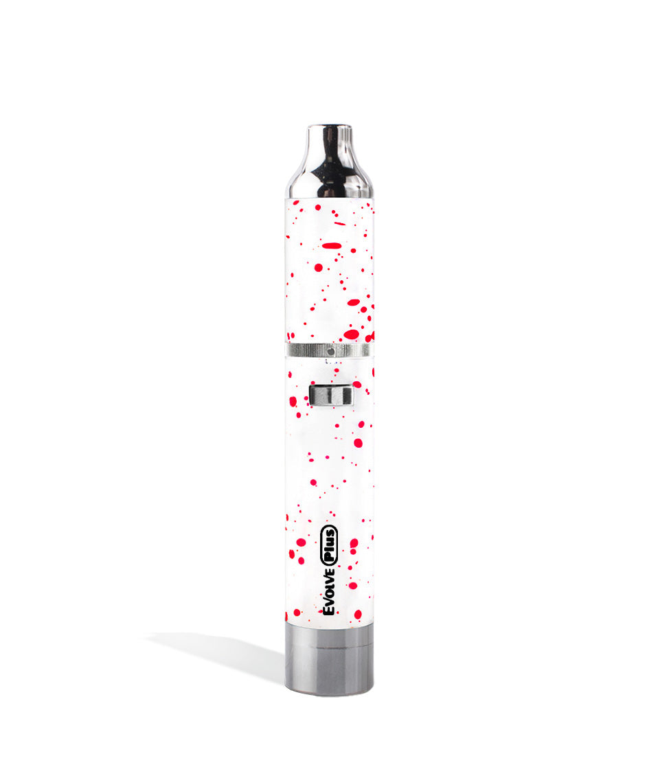 White Red Spatter front view Wulf Mods Evolve Plus Concentrate Vaporizer on white studio background
