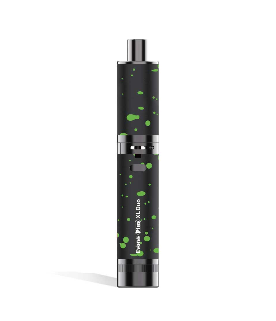 Black Green Spatter Dry Herb Wulf Mods Evolve Plus XL Duo 2-in-1 Kit on white studio background