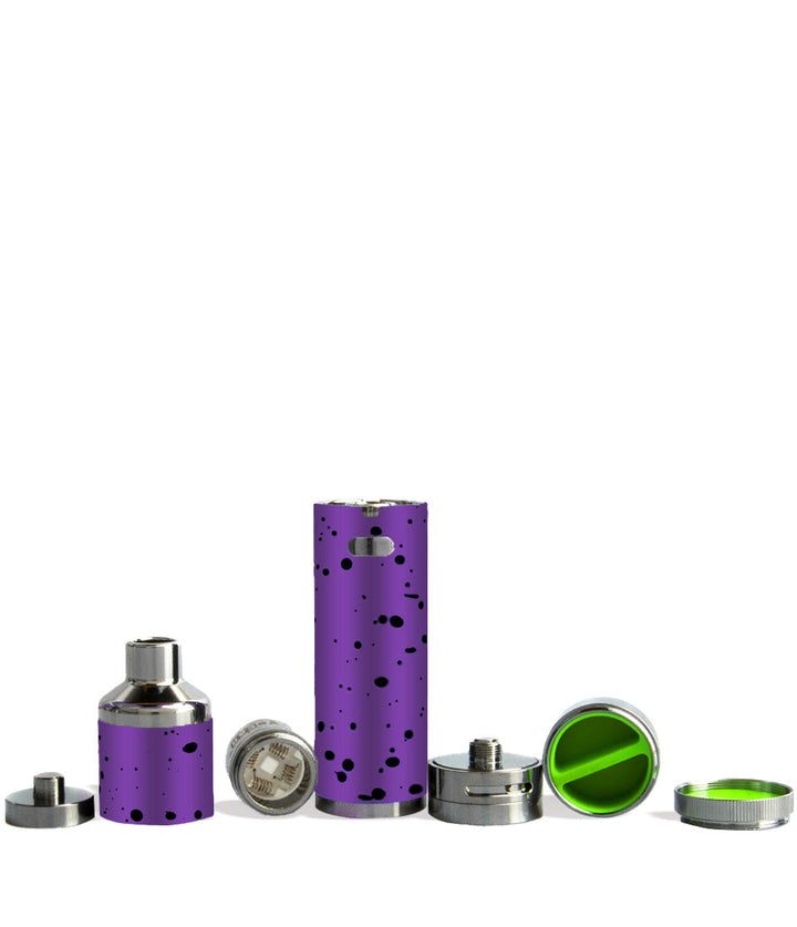 Purple Black Spatter apart Wulf Mods Evolve Plus XL Concentrate Vaporizer on white background