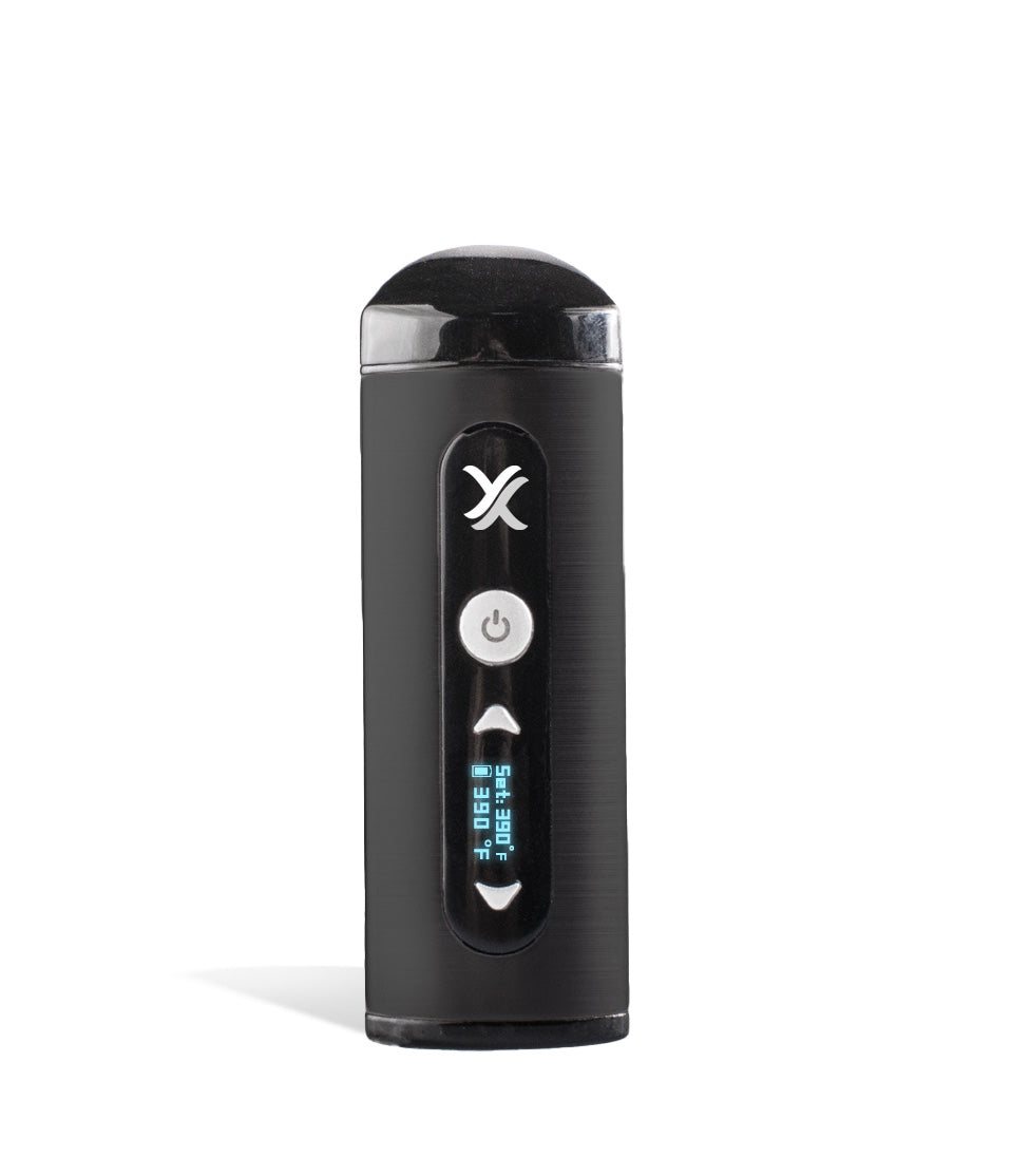 Black front view Exxus Vape Mini Vaporizer on white studio background