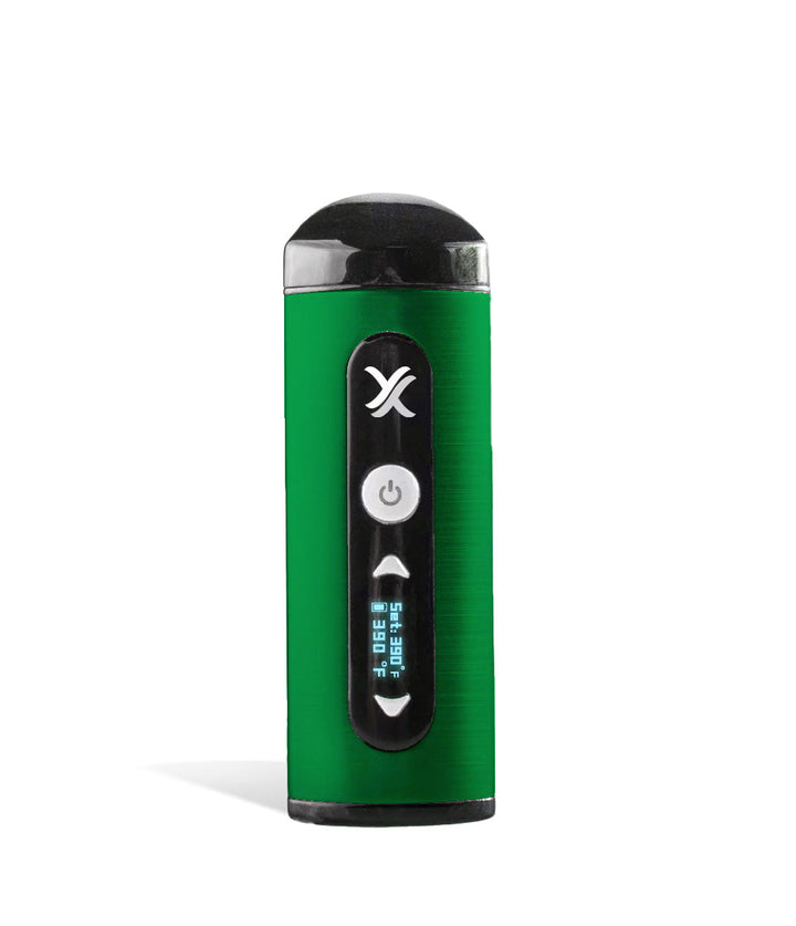 Green front view Exxus Vape Mini Vaporizer on white studio background