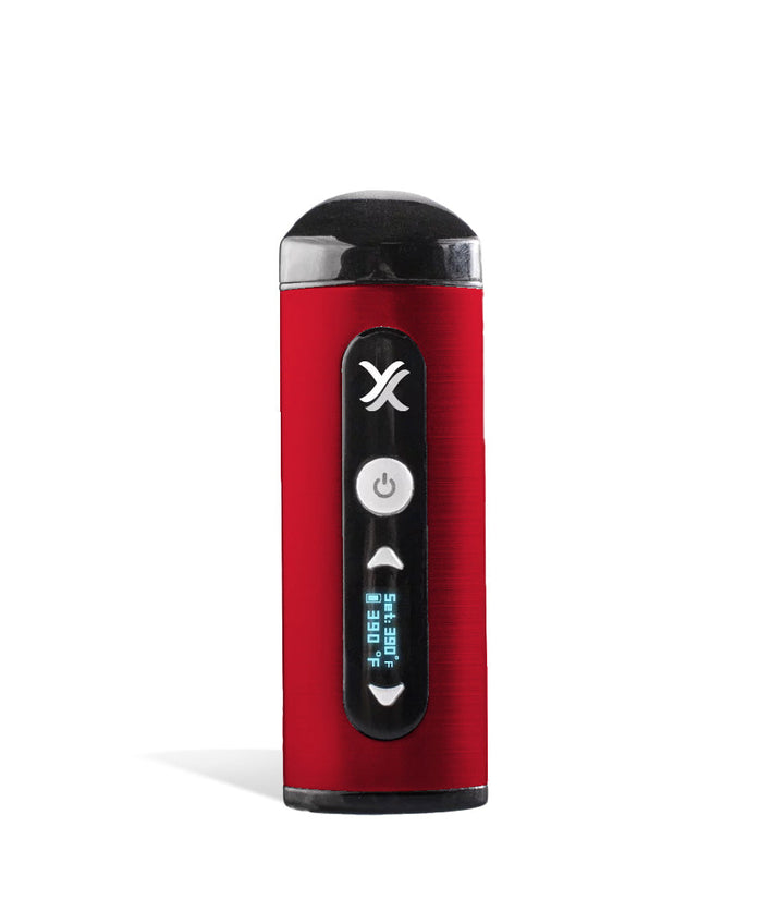 Red front view Exxus Vape Mini Vaporizer on white studio background