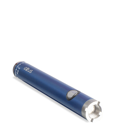Cosmic blue laying down Exxus Vape Twistr Cartridge Vaporizer on white studio background