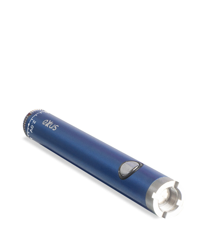 Cosmic blue laying down Exxus Vape Twistr Cartridge Vaporizer on white studio background