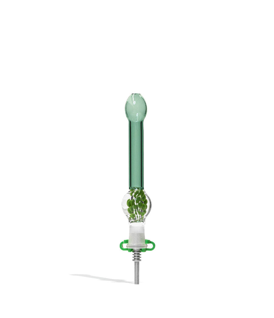 Green Glass Nectar Straw with Marbles and 10mm Tip on white background