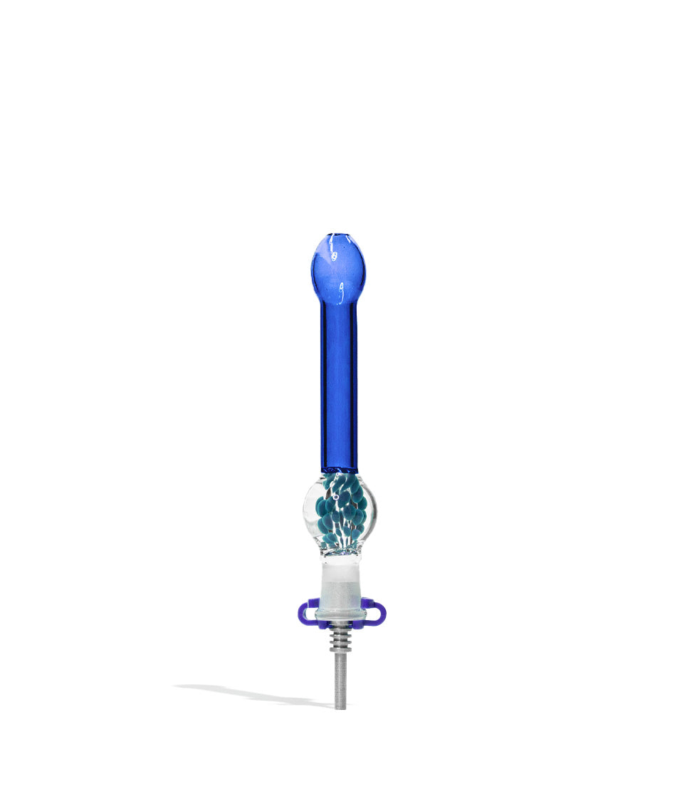 Blue Glass Nectar Straw with Marbles and 10mm Tip on white background