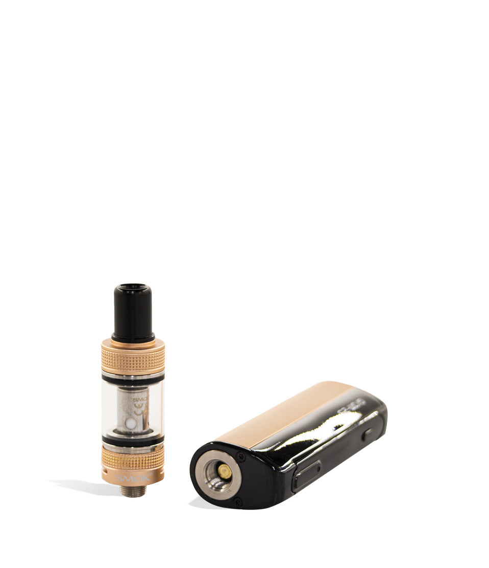 Gold top view SMOK GRAM 25 Starter Kit on white studio background