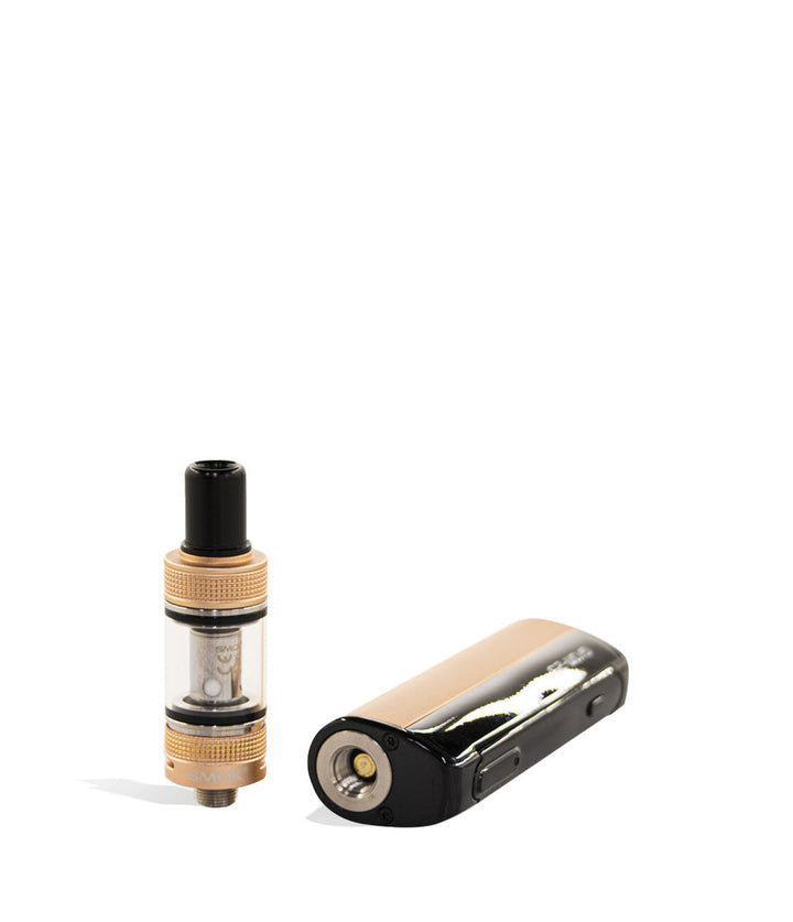 Gold top view SMOK GRAM 25 Starter Kit on white studio background