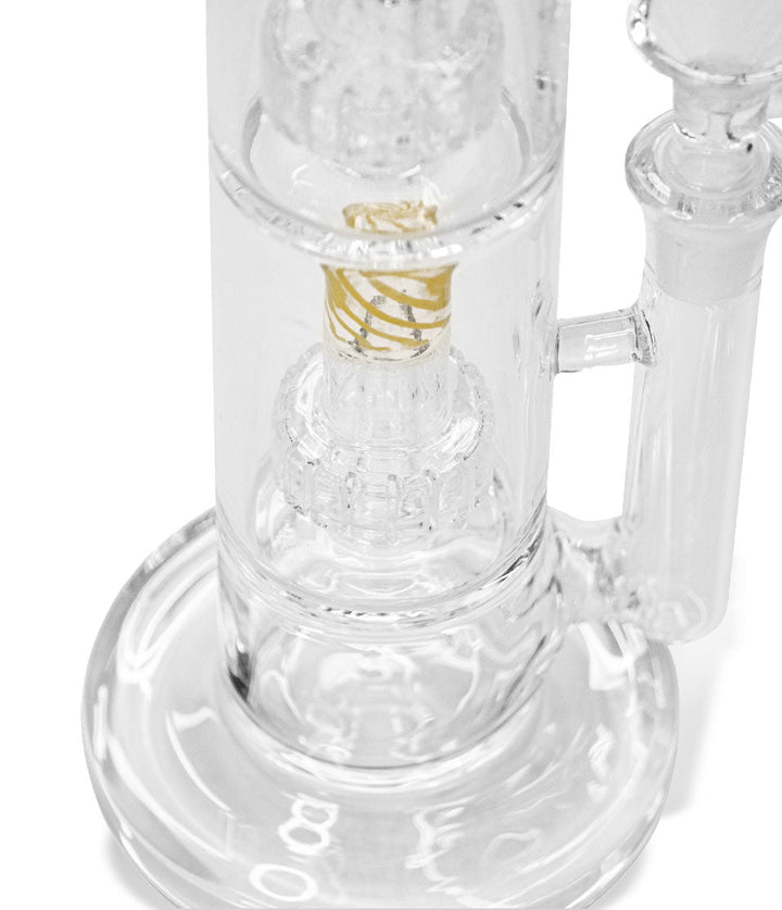 Yellow base view 12 Inch Water Pipe with 2 Stage Perc on white studio background