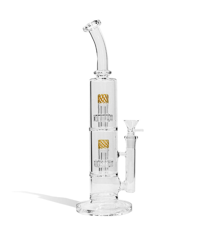 Yellow 12 Inch Water Pipe with 2 Stage Perc on white background