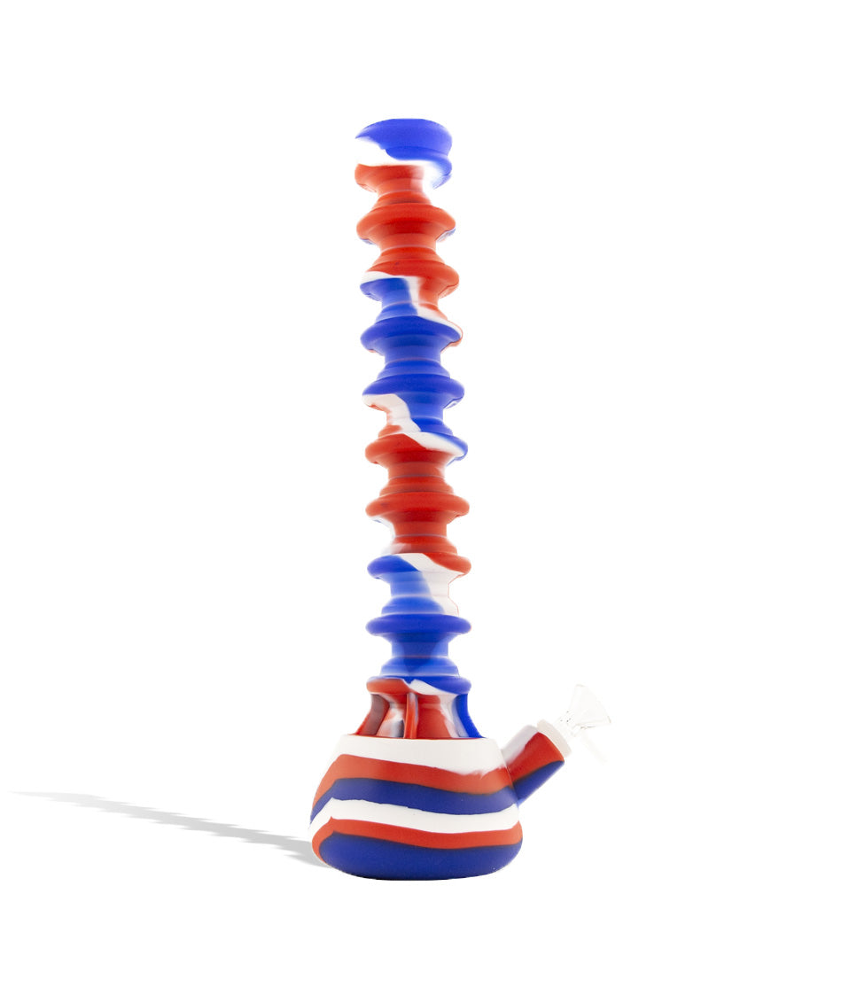 Red/White/Blue 14 inch Silicone Extendable Water Pipe on white background