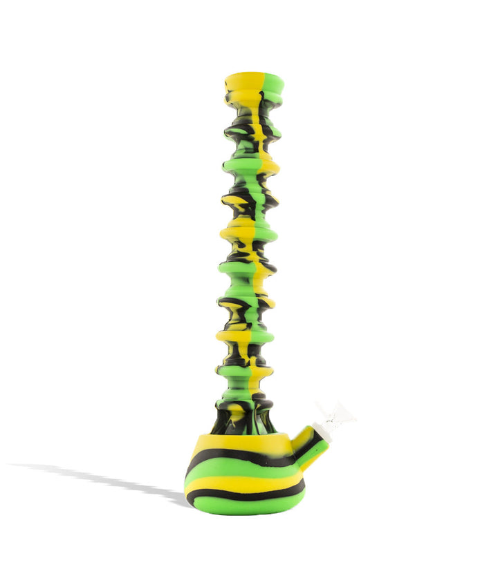 Green/Black/Yellow 14 inch Silicone Extendable Water Pipe on white background