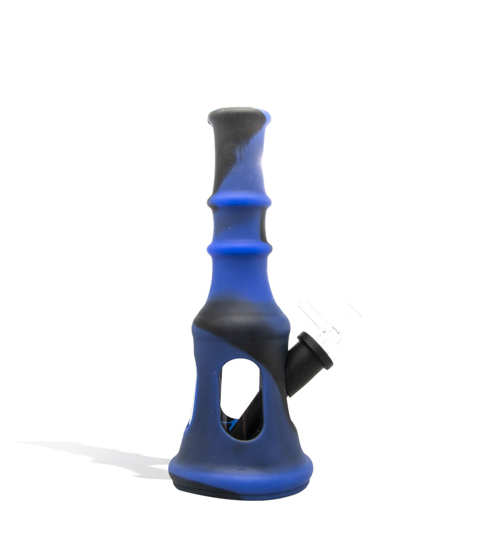 Black/Blue 8 inch Silicone Waterpipe with Glass Body on white background