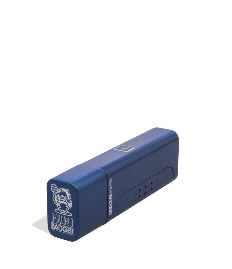 Blue top view Huni Badger Portable Electronic Vertical Vaporizer on white studio background