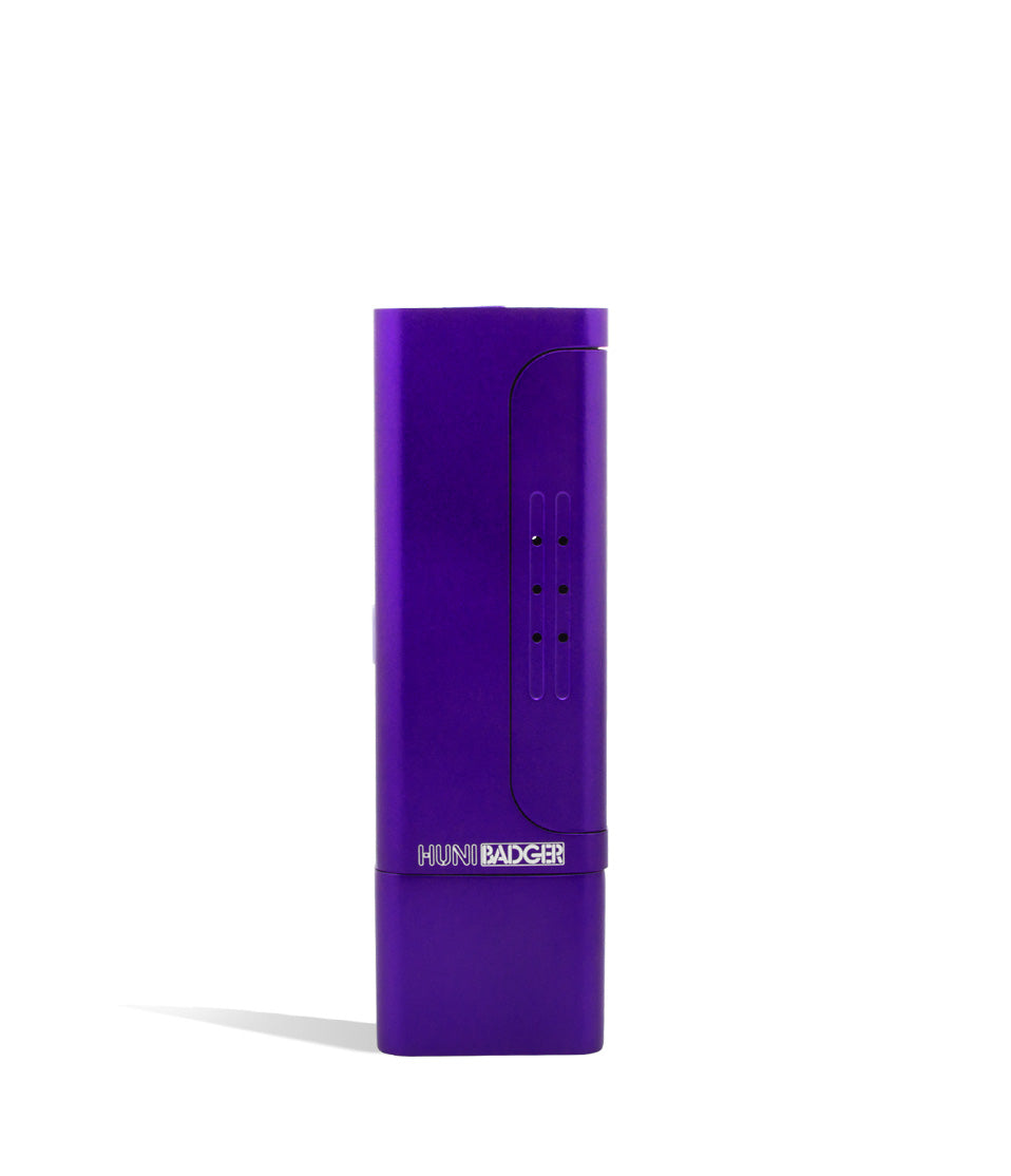 Purple front view Huni Badger Portable Electronic Vertical Vaporizer on white studio background