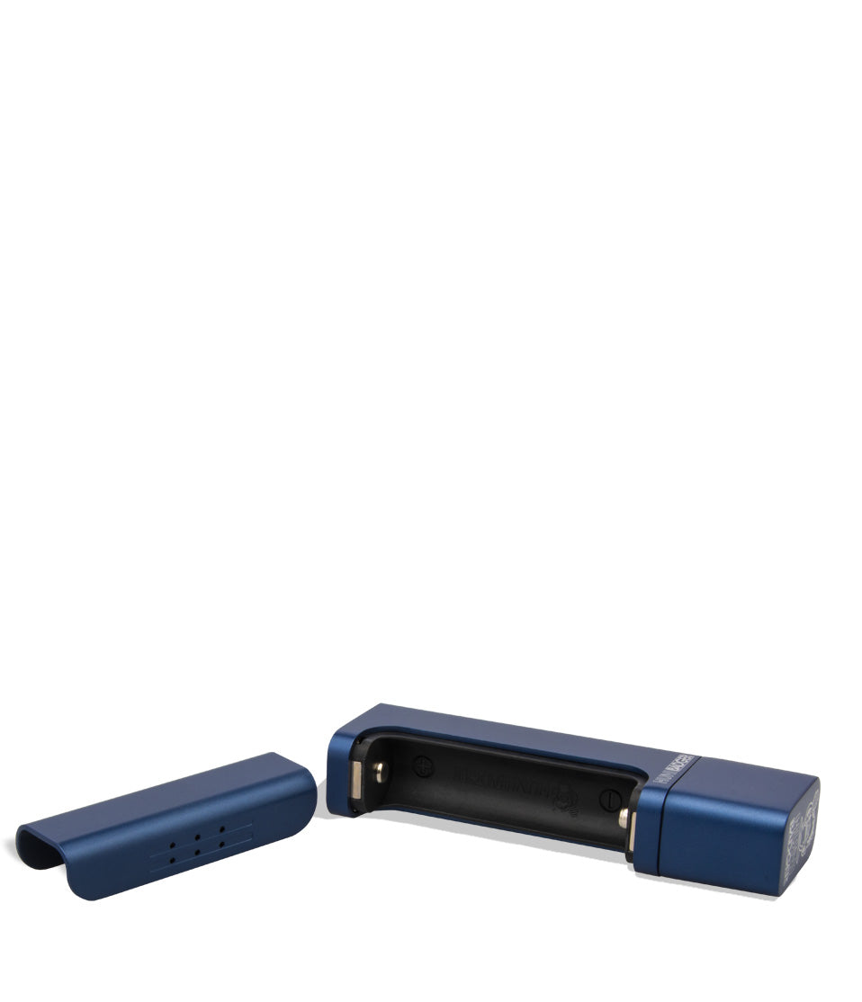 Blue opened bottom view Huni Badger Portable Electronic Vertical Vaporizer on white studio background