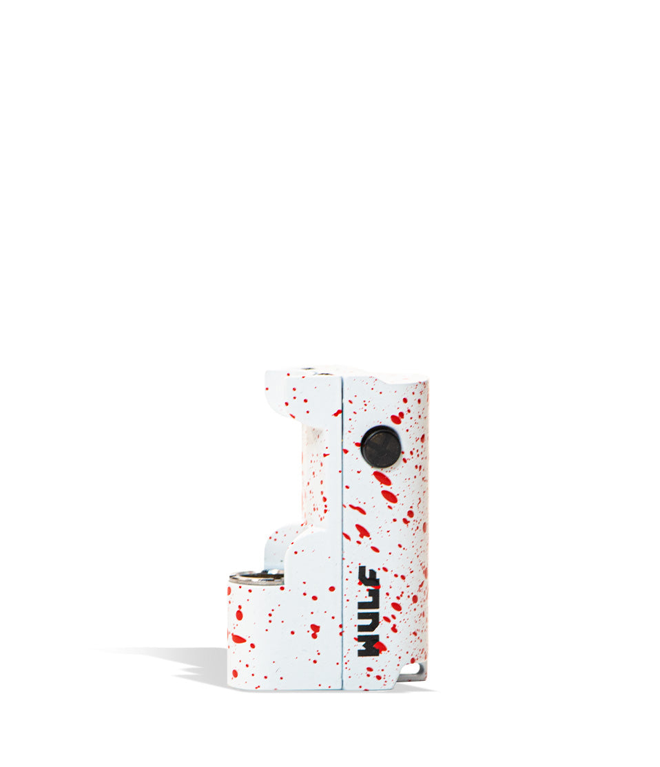White Red Spatter Front view Wulf Mods Micro Plus Cartridge Vaporizer on white background