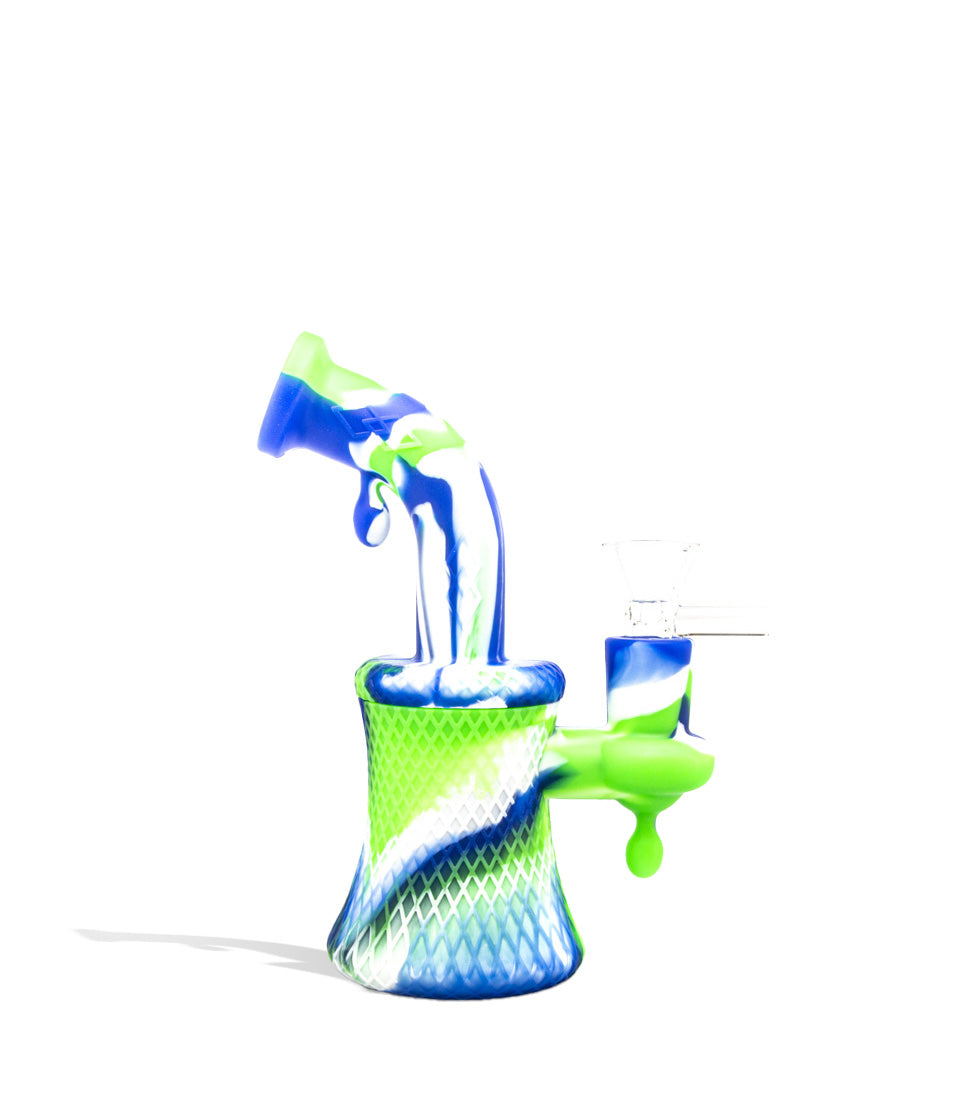 Green/Blue/White 5 inch Mini Silicone Oil Rig on white background