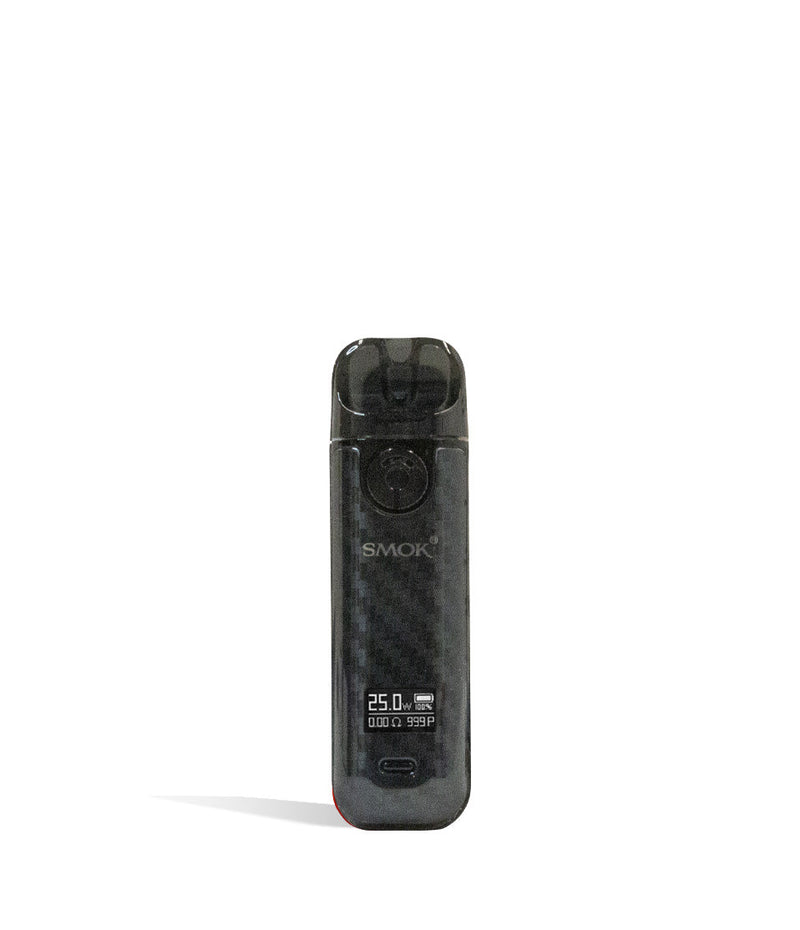Black Carbon Fiber front view SMOK NOVO 4 Pod Kit on white studio background