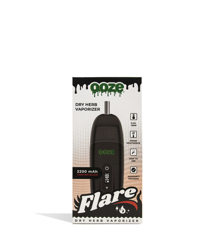 Panther Black Ooze Flare Dry Herb Vaporizer Packaging Front View on White Background