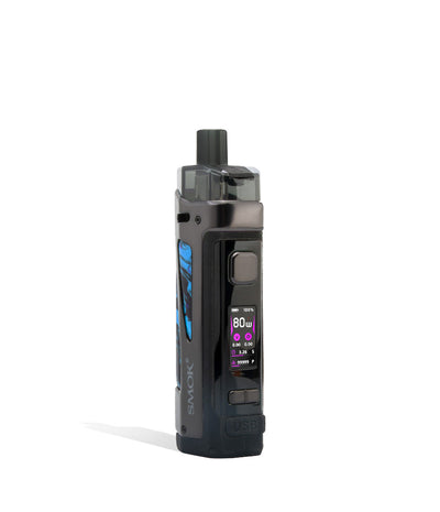 Fluid Blue Side view SMOK Scar P5 80w Pod Kit with External 18650 Battery on white studio background
