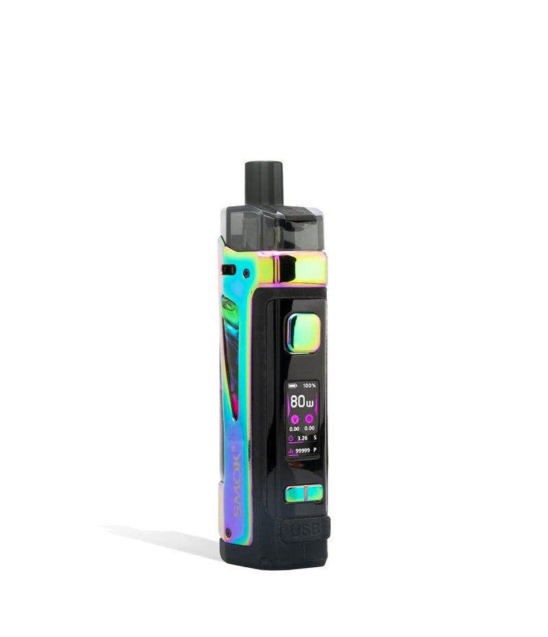 Fluid 7-Color Side view SMOK Scar P5 80w Pod Kit with External 18650 Battery on white studio background