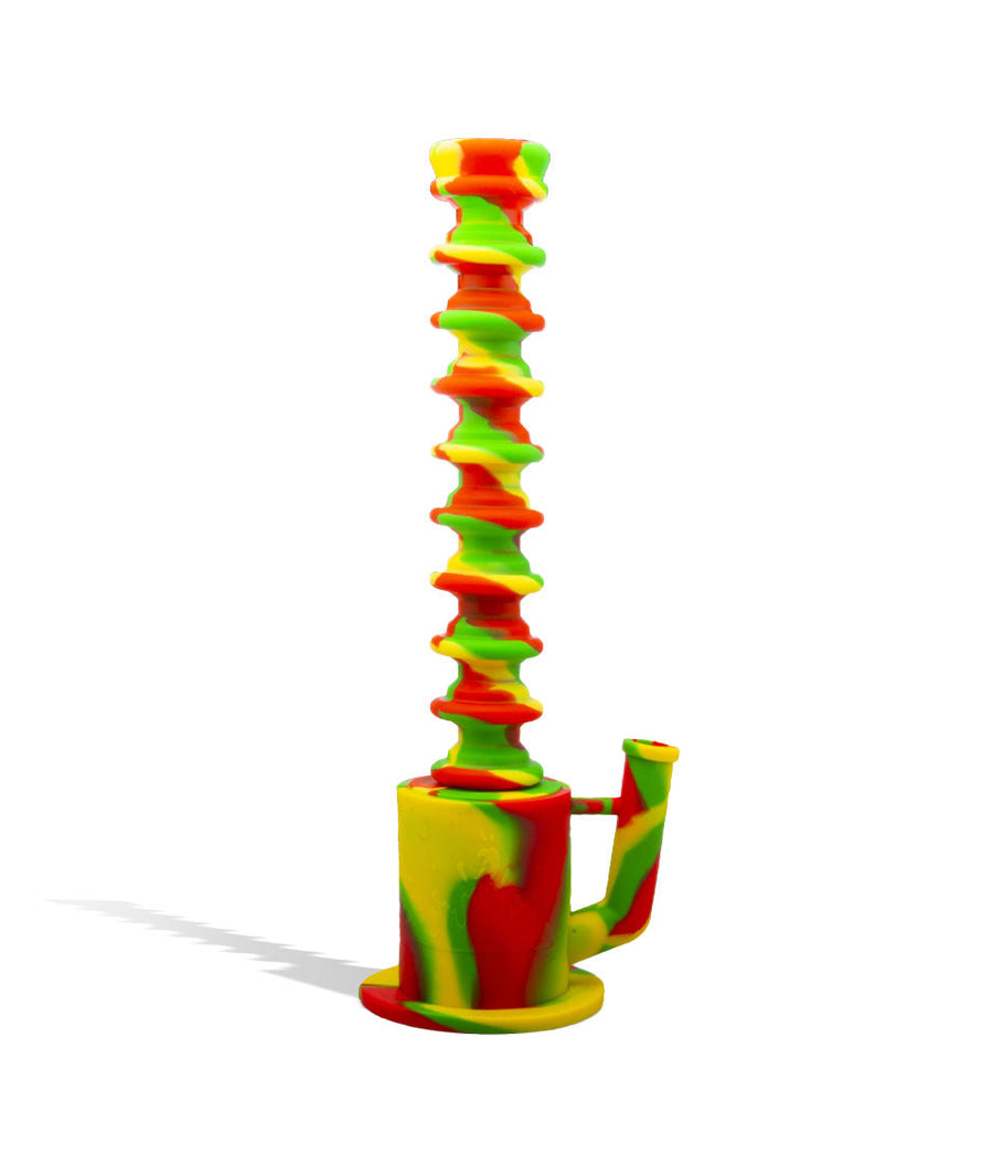 Red/Green/Yellow Silicone 3 inch - 16 inch Extendable Water Pipe on white background