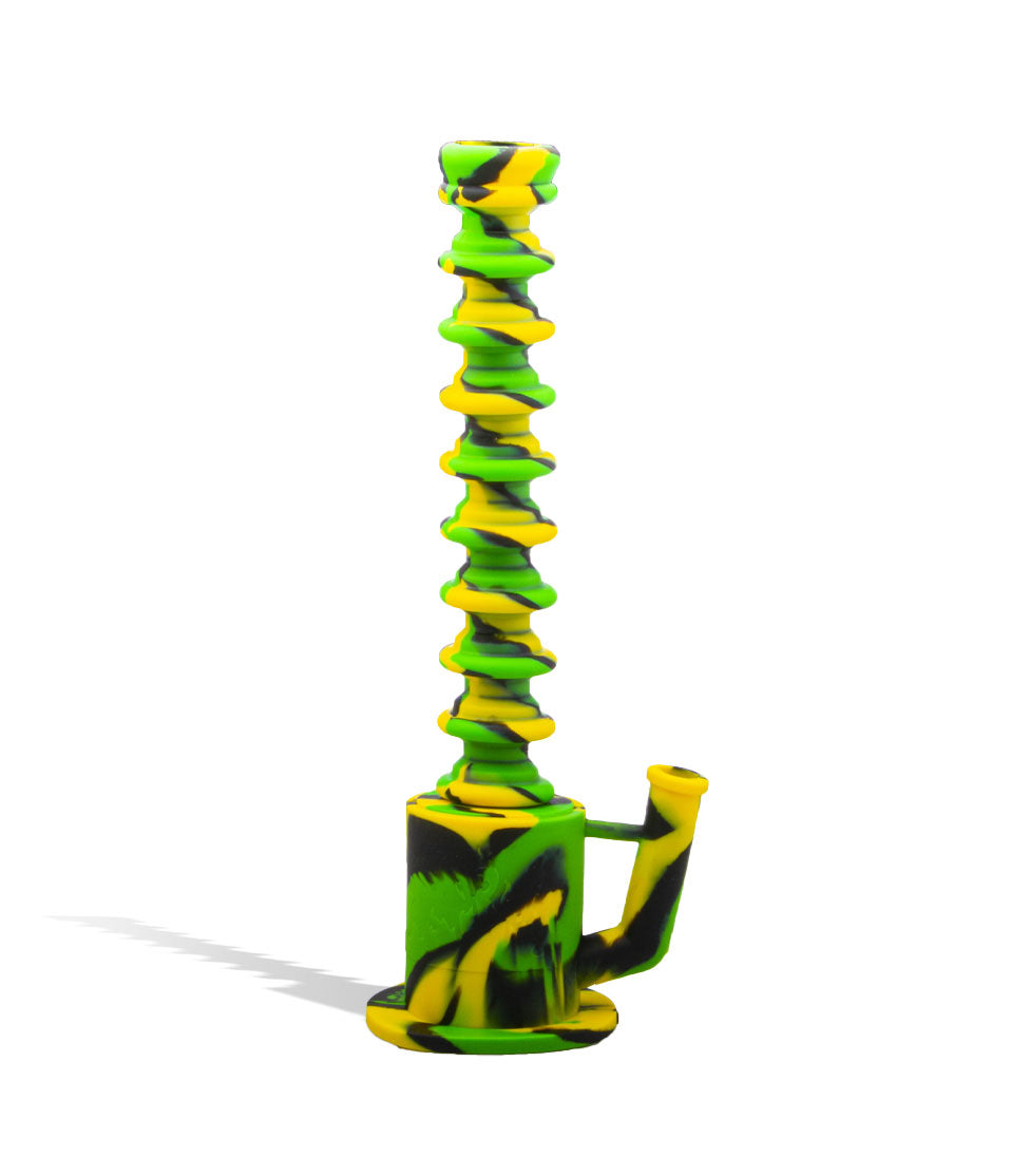 Green/Yellow/Black Silicone 3 inch - 16 inch Extendable Water Pipe on white background