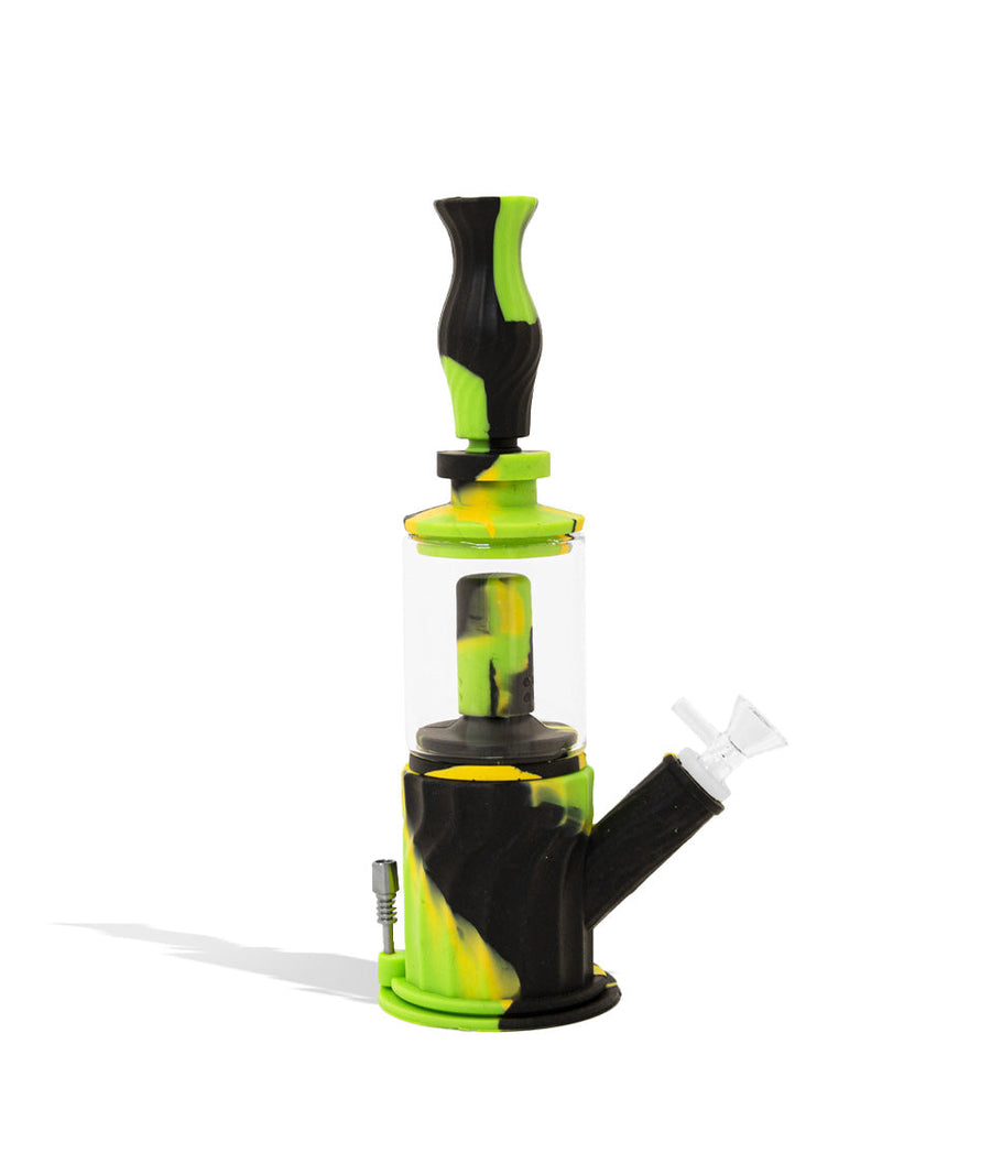 Green/Black Silicone 4 in 1 Waterpipe Rig Nectar Straw Bubbler Waterpipe on white background