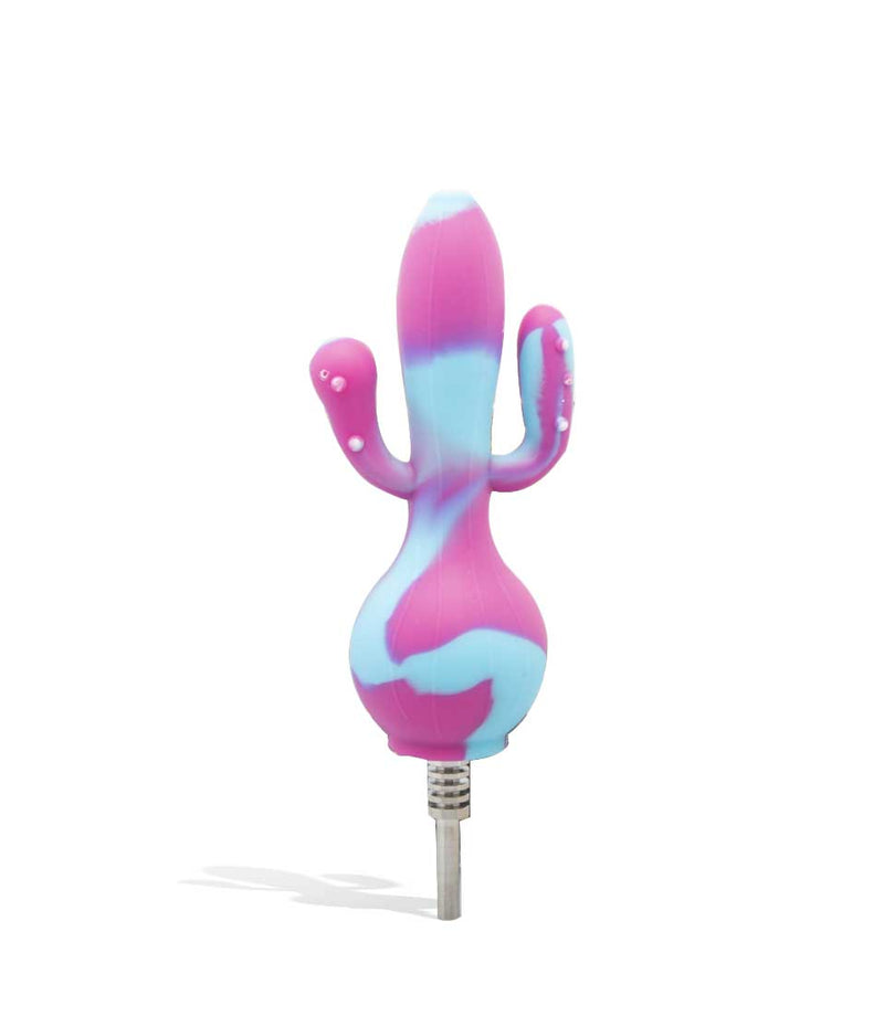 Pink/Blue Silicone Cactus Honey Straw with 10mm Ti Tip on white background
