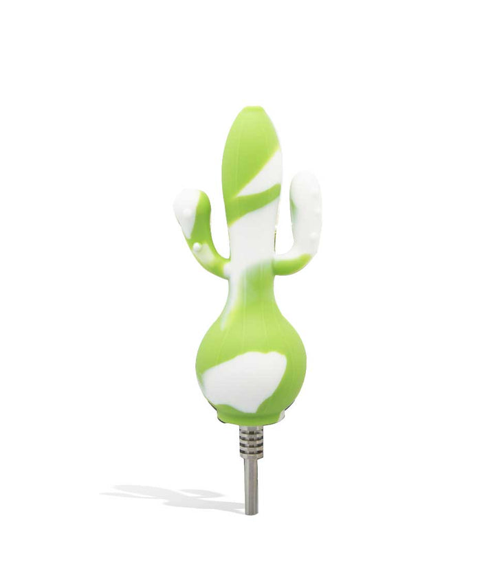 Green/White Silicone Cactus Honey Straw with 10mm Ti Tip on white background