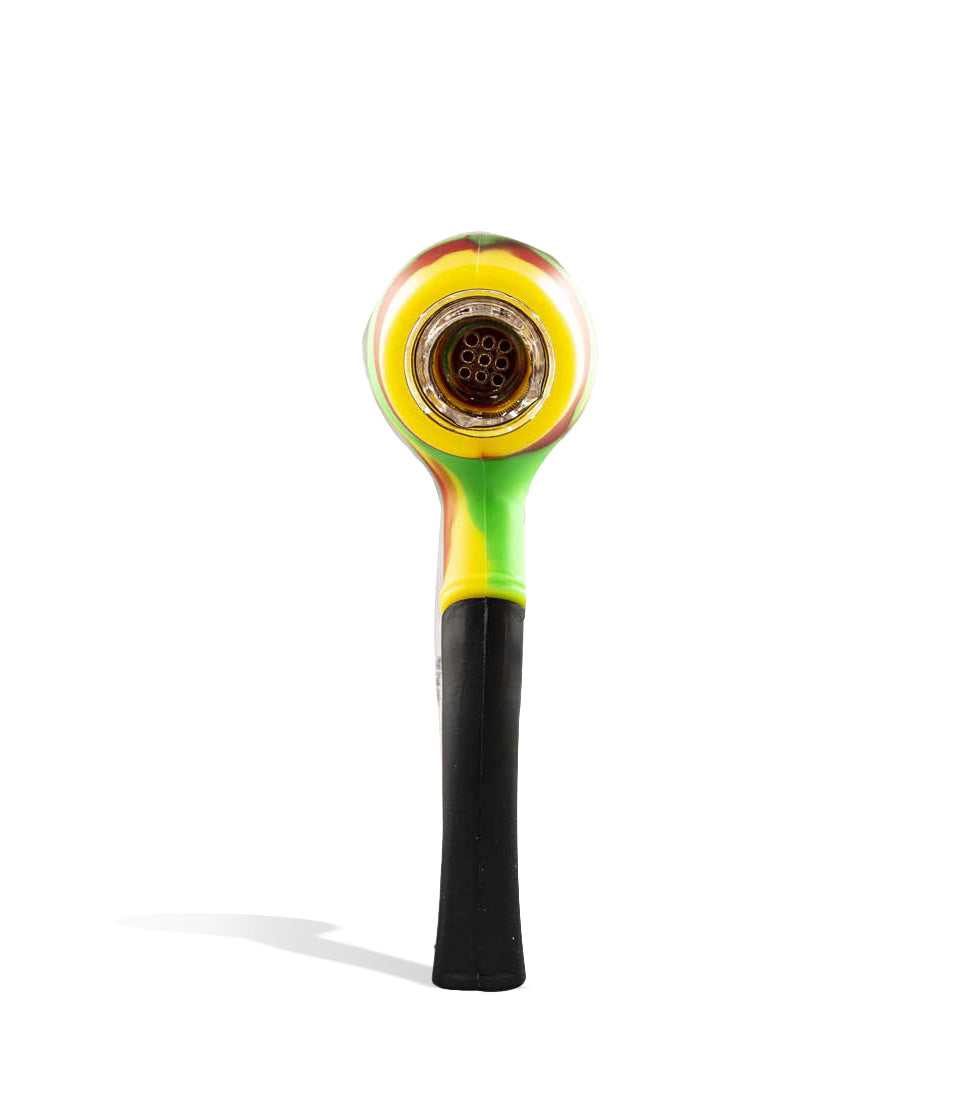 Red/Yellow/Green Silicone Gandalf Handpipe with Glass Screen Bowl on white background