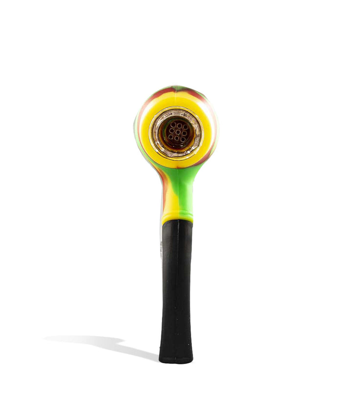 Red/Yellow/Green Silicone Gandalf Handpipe with Glass Screen Bowl on white background