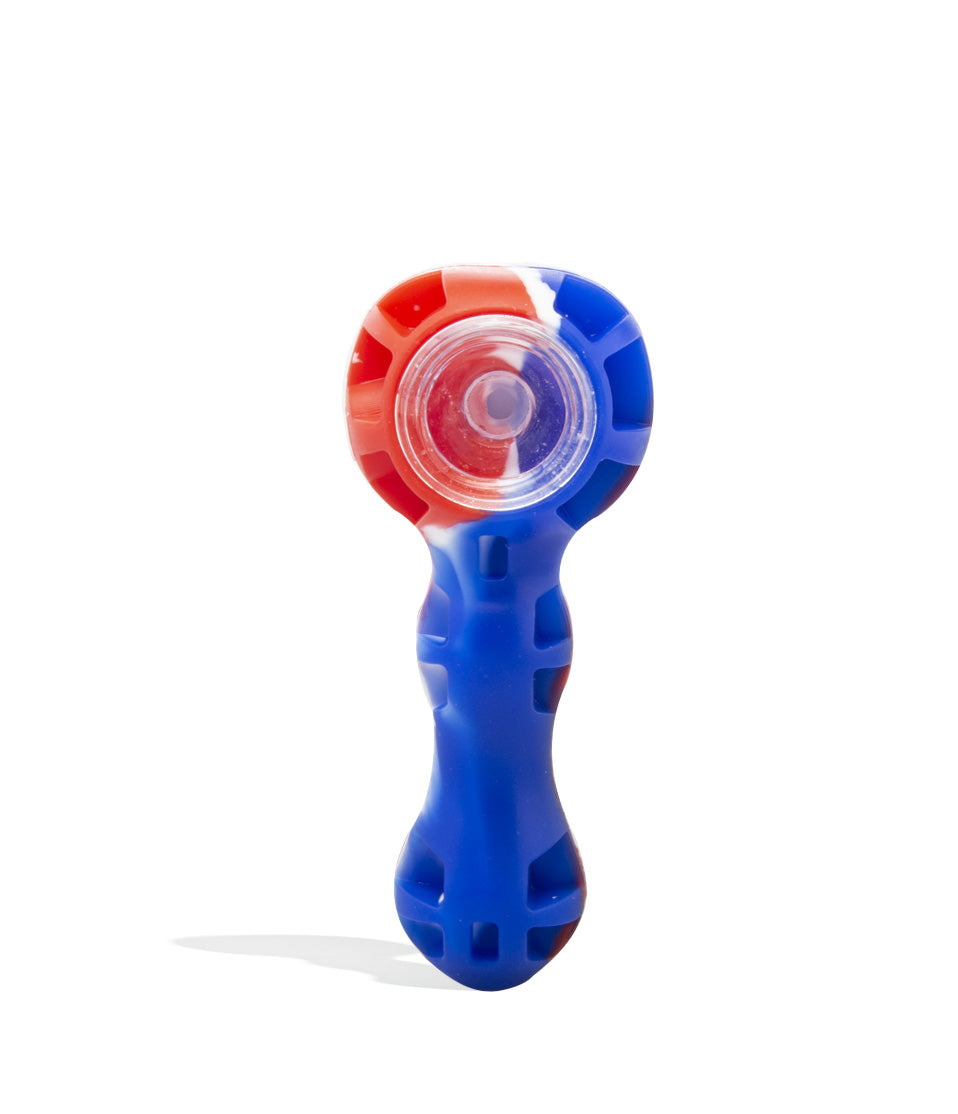 Blue/Red/white Silicone Hand Pipe with Glass Bowl on white background