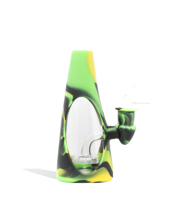 Green/Black/Yellow 7 Inch Silicone Water Pipe with Glass Bowl on white background