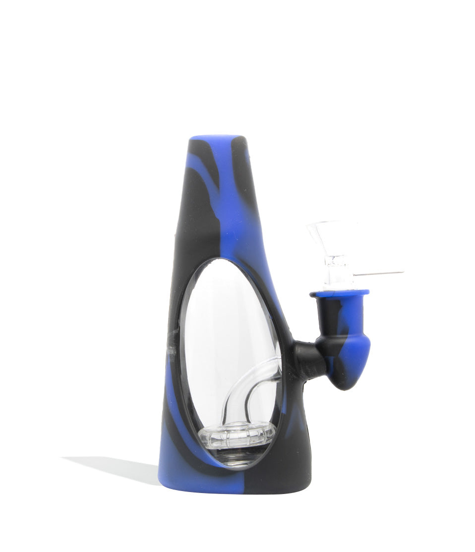 Black/Blue 7 Inch Silicone Water Pipe with Glass Bowl on white background