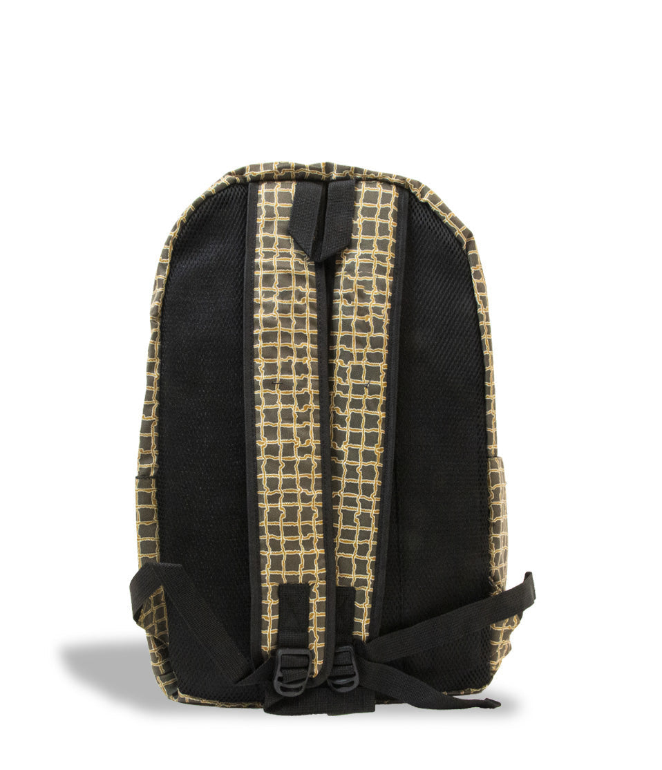Smell Proof BW Backpack back view checkered pattern on white studio background