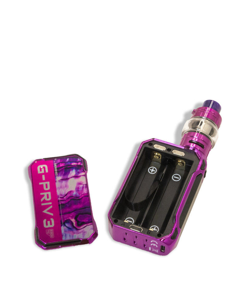 Purple open above view SMOK G-PRIV 3 230w Box Mod Starter Kit on white studio background