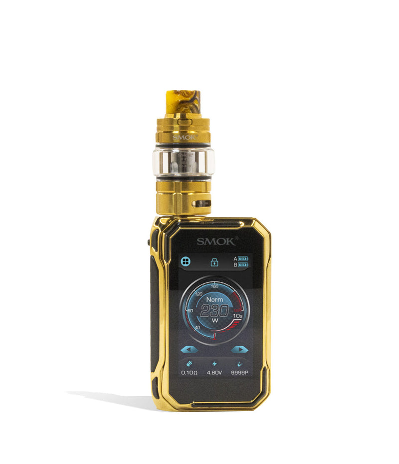 Gold front view SMOK G-PRIV 3 230w Box Mod Starter Kit on white studio background